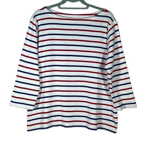 L.L. Bean Tops - L.L. Bean 3/4 Sleeve Knit Sweater Red White Blue Boat Neck Size 2X